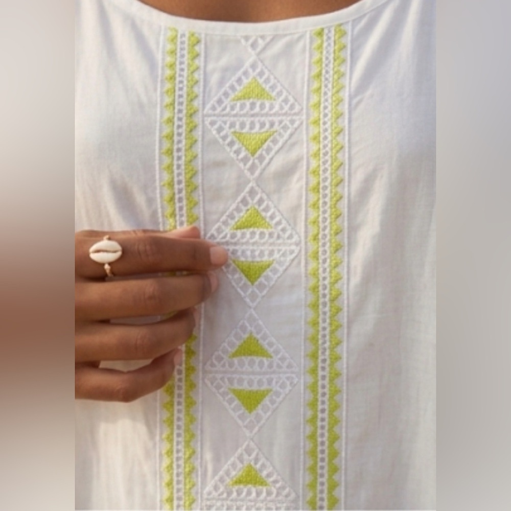 Silky Embroidered Boho Slip Dress Size M Coastal Lime Geometric Mini Size Medium - Picture 4 of 7